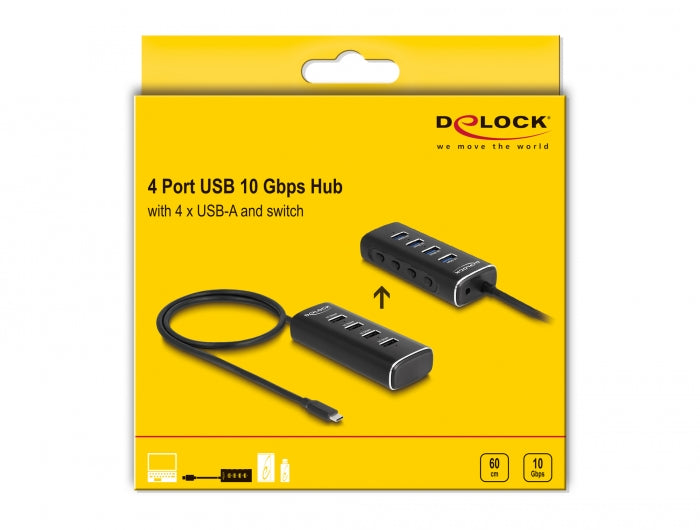 מפצל USB-C 10Gbps אקטיבי עם 4 יציאות USB-A - delock.israel