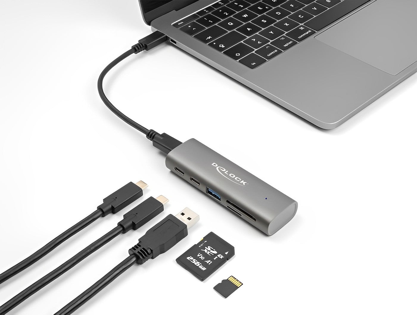 מפצל USB-C 10Gbps עם 3 יציאות USB-A/C + קורא כרטיסים - delock.israel
