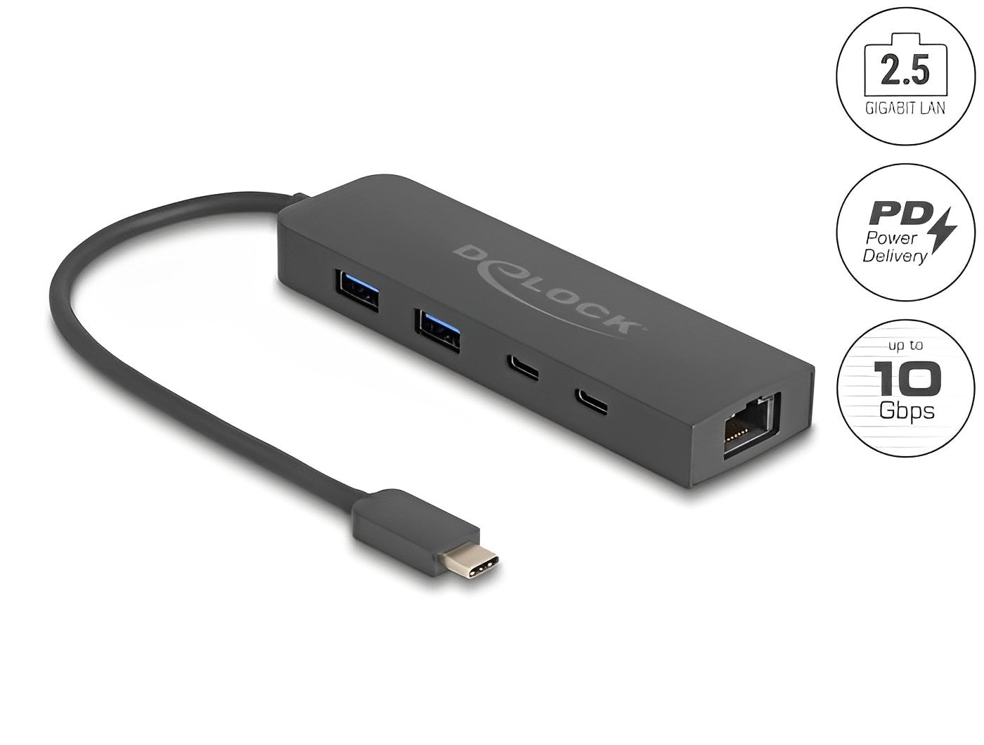 Delock 10 Gbps USB Hub with 2.5 Gigabit LAN port and PD 85 Watt - delock.israel