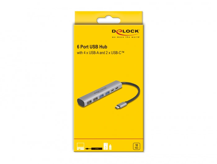 מפצל USB-C 10Gbps עם 6 יציאות USB-A/C - delock.israel