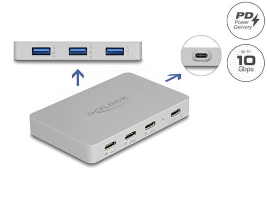 Delock 7 Port USB Hub with 4 x USB Type-C™ female and 3 x USB Type-A female with PD 82 W - delock.israel