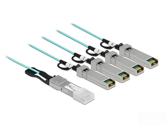כבל אופטי אקטיבי +QSFP זכר ל- 4 חיבורים +SFP זכר - delock.israel