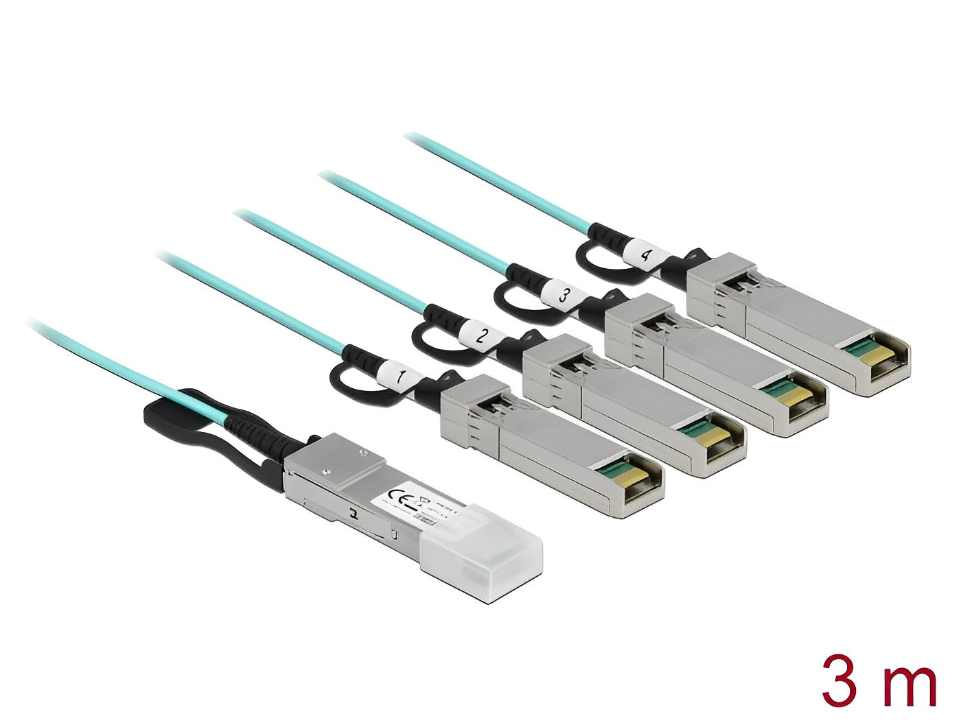 כבל אופטי אקטיבי +QSFP זכר ל- 4 חיבורים +SFP זכר - delock.israel