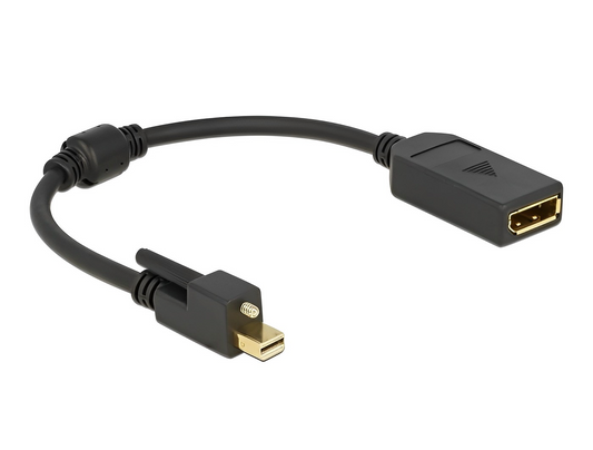 מתאם תצוגה תקע מיני DisplayPort 4K עם בורג נעילה לשקע DisplayPort אורך 25 ס"מ - delock.israel
