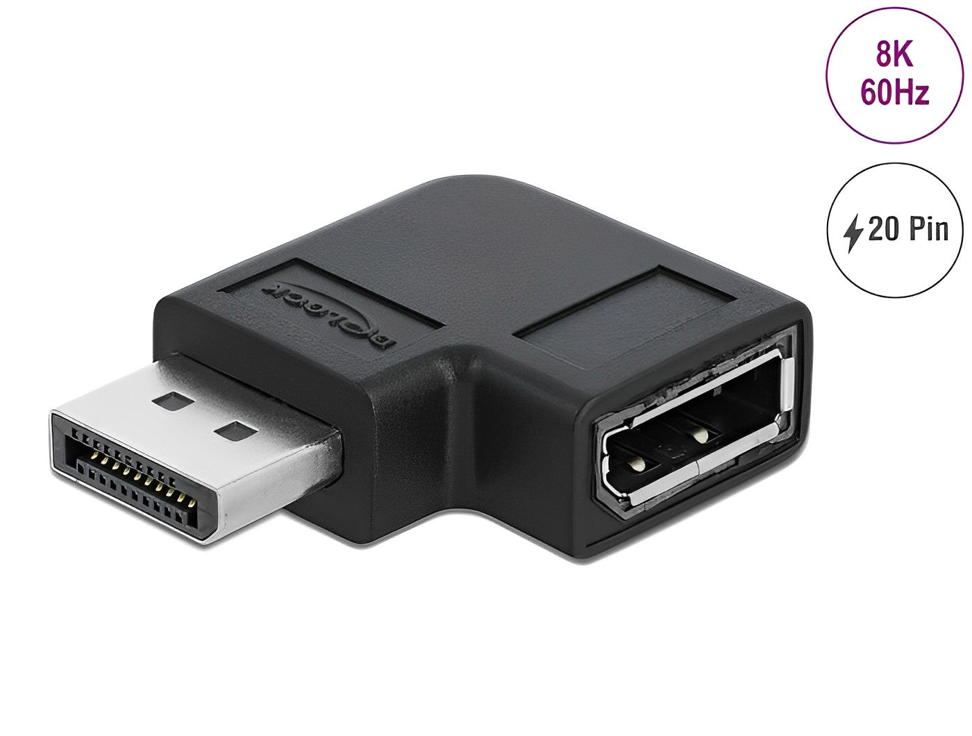 מתאם DisplayPort 1.4 8K 60 Hz בזווית 90° שמאלה ז/נ - delock.israel
