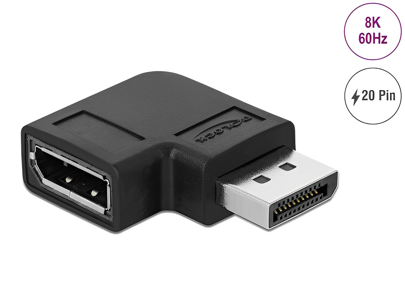 מתאם DisplayPort 1.4 8K 60 Hz בזווית 90° ימינה ז/נ - delock.israel