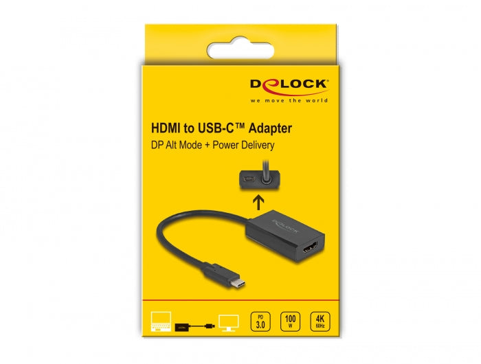 מתאם תצוגה USB-C לחיבור מסך HDMI 4K תומך PD 100 W - delock.israel