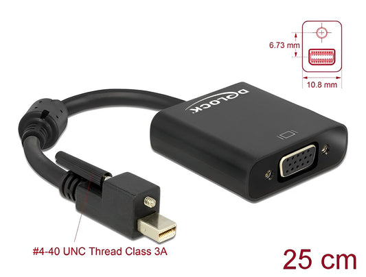 מתאם תצוגה מיני DisplayPort 1.2 עם בורג נעילה לחיבור מסך VGA - delock.israel