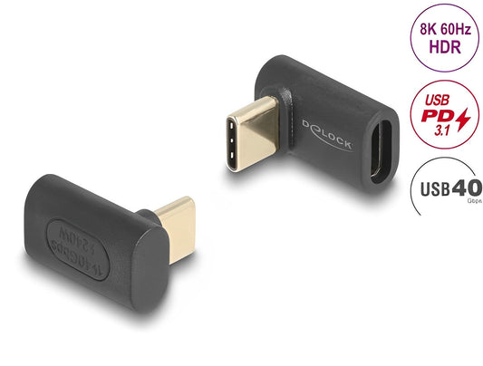 מתאם USB-C 40 Gbps 8K 60 Hz ז/נ בזווית 90° תומך PD 3.1 240 W - delock.israel