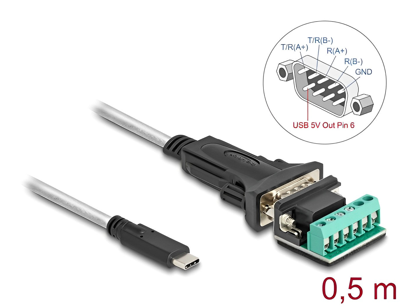 Delock Adapter USB Type-C™ to 1 x Serial RS-422/485 male with 6 pin terminal block 5 V 0.5 m
 - delock.israel