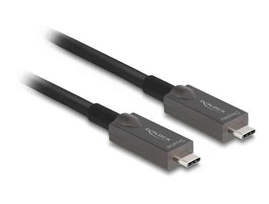 כבל תצוגה ונתונים אקטיבי USB Type-C מבית DELOCK גרמניה מאפשר חיבור בין התקן עם מחבר USB-C לבין מחשב או מחשב נייד עם יציאת USB-C פנויה