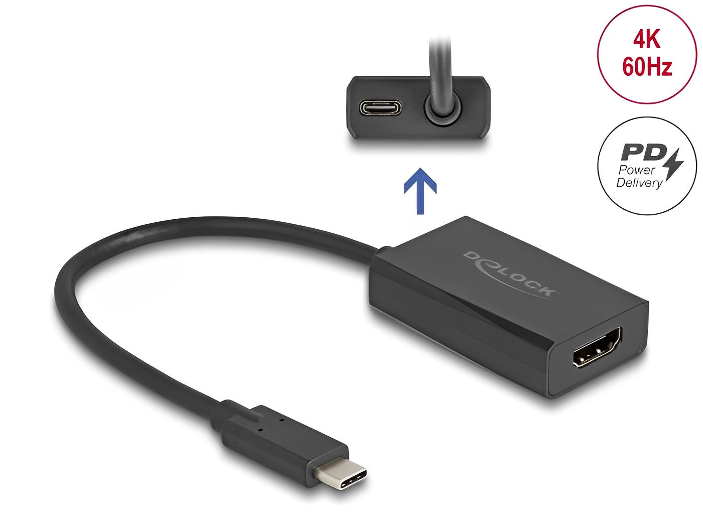 מתאם תצוגה USB-C לחיבור מסך HDMI 4K תומך PD 100 W - delock.israel