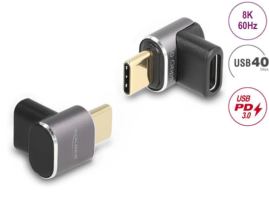 מתאם USB-C 40 Gbps 8K 60 Hz ז/נ בזווית 90° תומך PD 3.0 100 W - delock.israel