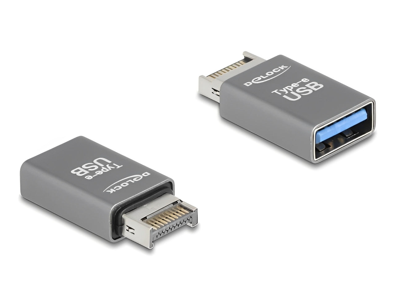 מתאם USB 10Gbps מבית DELOCK גרמניה המאפשר לחבר התקני USB Type-A ישירות ליציאה פנימית בלוח האם מסוג USB 3.2 Gen 2 Type-E Key A (20 פינים)