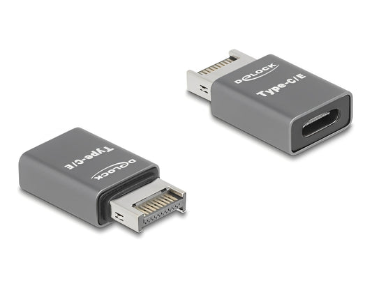 מתאם USB 10Gbps מבית DELOCK גרמניה המאפשר לחבר התקני USB Type-C ישירות ליציאה פנימית בלוח האם מסוג USB 3.2 Gen 2 Type-E Key A (20 פינים)