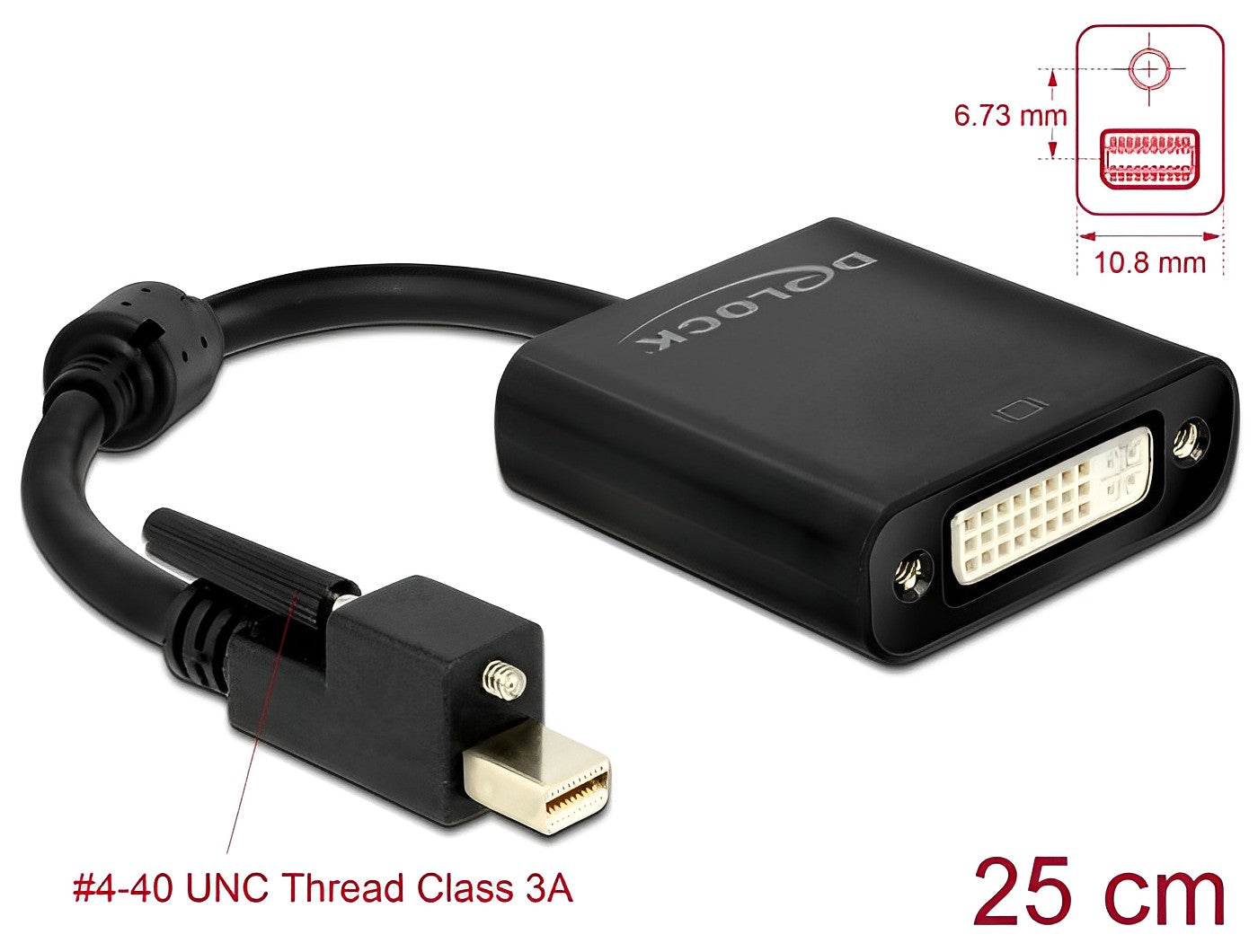מתאם תצוגה מיני DisplayPort 1.2 אקטיבי עם בורג נעילה לחיבור מסך DVI 4K - delock.israel