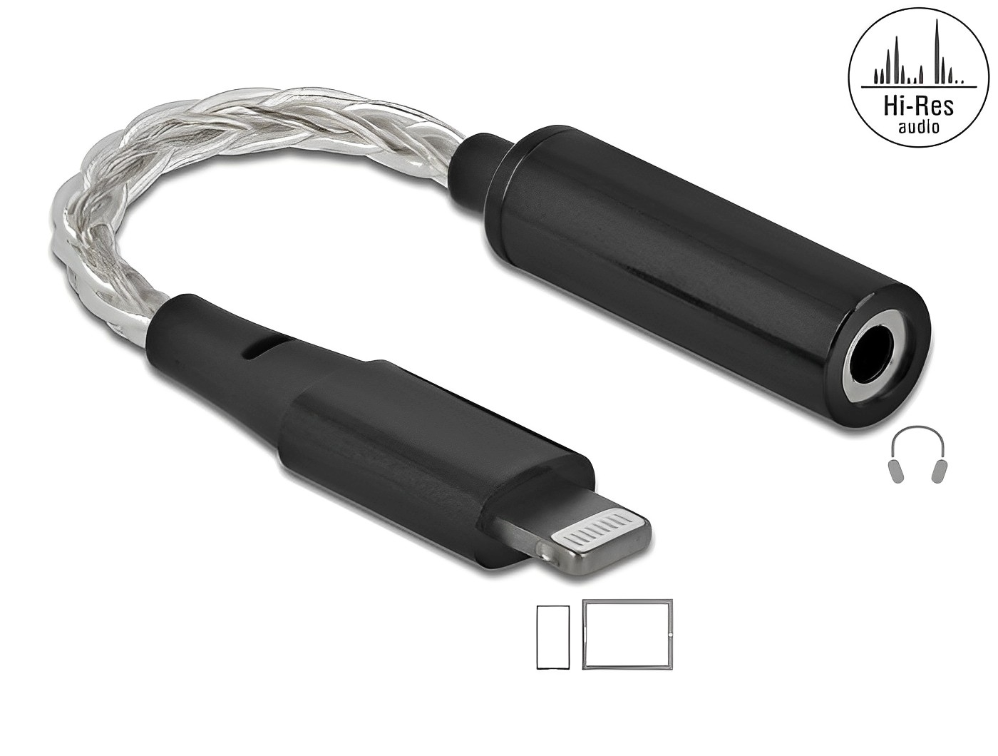 מתאם אודיו לאייפון Lightning זכר לתקע PL 3.5 סטריאו 4 מגעים - delock.israel