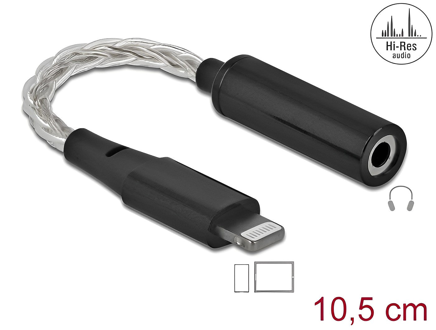 מתאם אודיו לאייפון Lightning זכר לתקע PL 3.5 סטריאו 4 מגעים - delock.israel