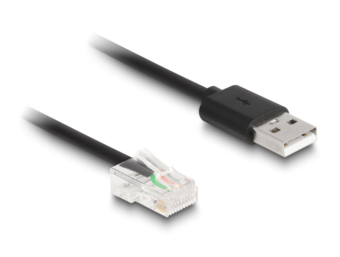 כבל קורא ברקוד מסולסל תקע USB-A 2.0 לתקע RJ50 אורך 2 מטר - delock.israel