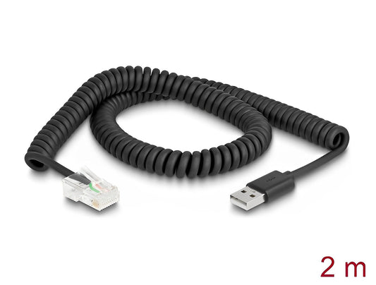 כבל קורא ברקוד מסולסל תקע USB-A 2.0 לתקע RJ50 אורך 2 מטר - delock.israel