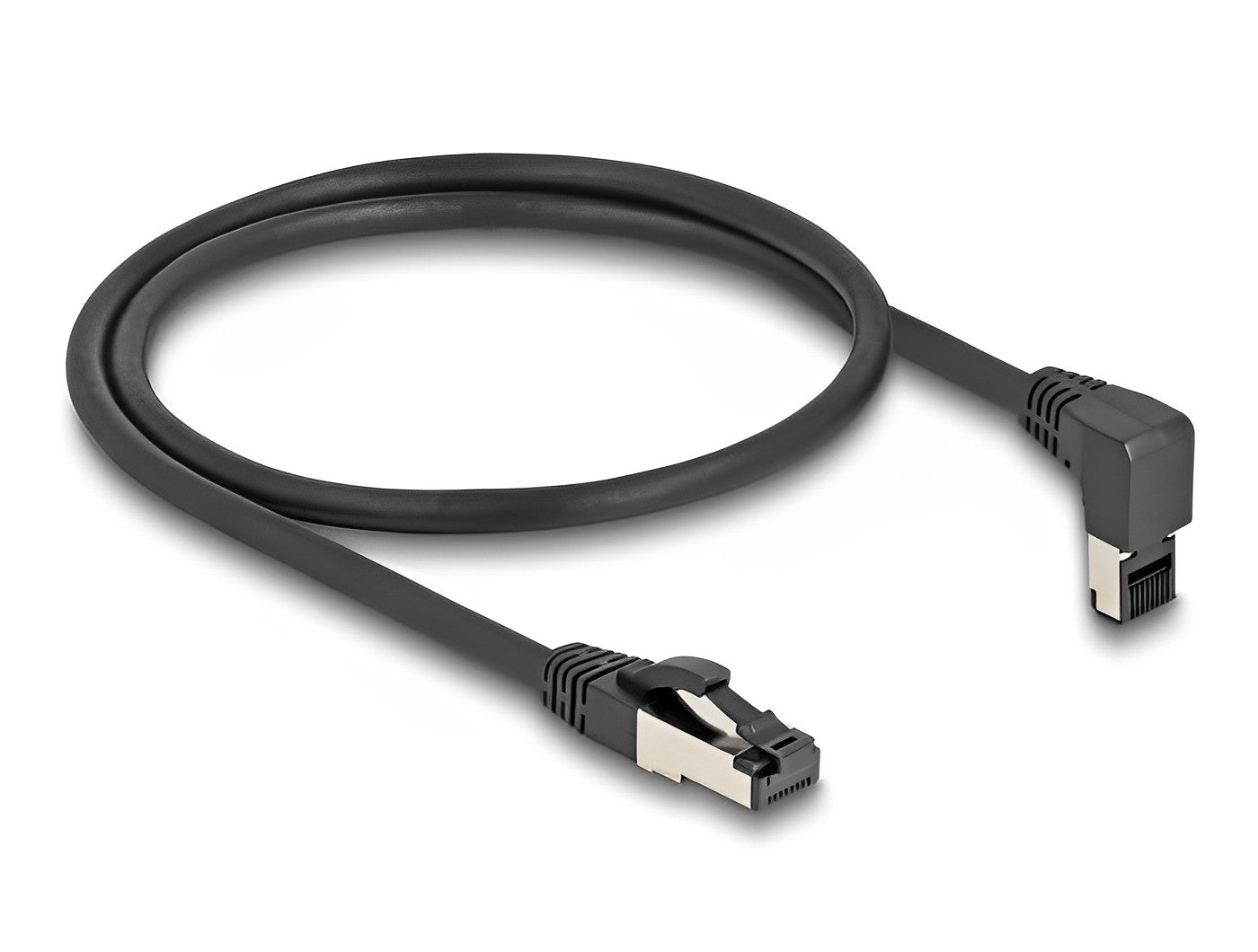 כבל רשת מסוכך RJ45 Cat.8.1 S/FTP 40Gbps ז/ז צד אחד בזווית UP 90° - delock.israel