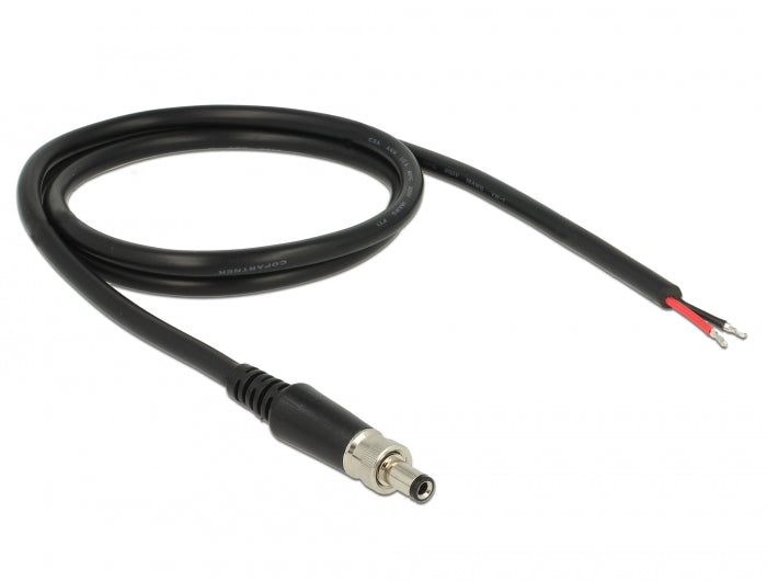 כבל חשמל תקע DC 5.5x2.5 ניתן להברגה ל- 2 גידים פתוחים אורך 95 ס"מ - delock.israel