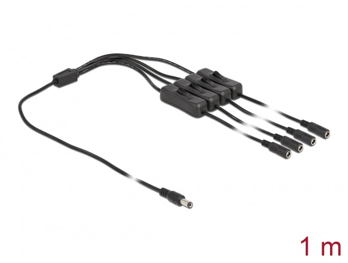 כבל מפצל חשמל תקע DC 5.5x2.1 ל- 4 שקעים DC 5.5x2.1 + מפסקים אורך 1 מטר - delock.israel