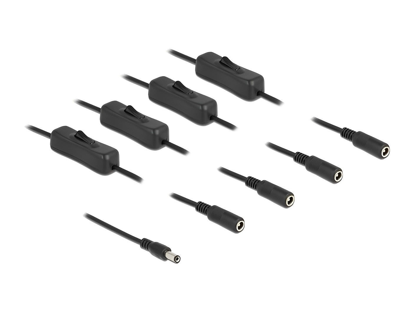 כבל מפצל חשמל תקע DC 5.5x2.1 ל- 4 שקעים DC 5.5x2.1 + מפסקים אורך 1 מטר - delock.israel