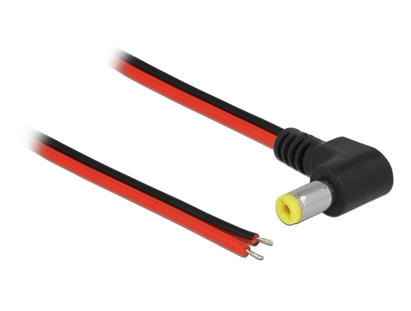כבל חשמל תקע DC 5.5x2.5 90° ל- 2 גידים פתוחים אורך 15 ס"מ - delock.israel