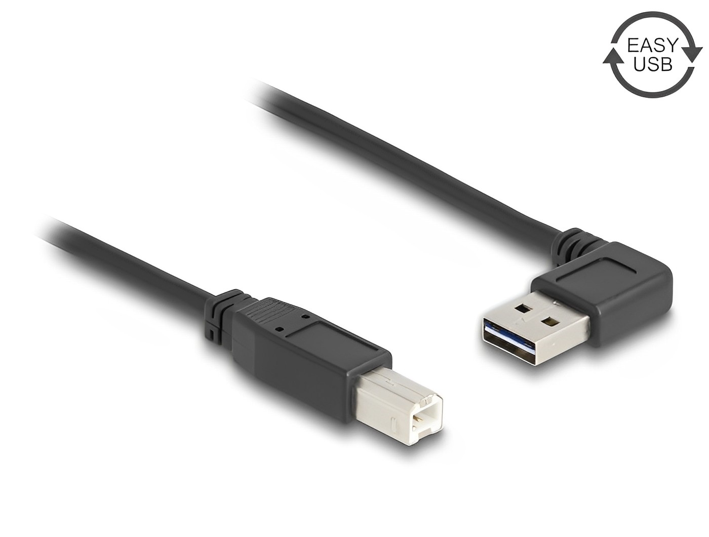 כבל USB 2.0 A-B ז/ז עם מחבר דו כיווני בזווית צד 90° - delock.israel