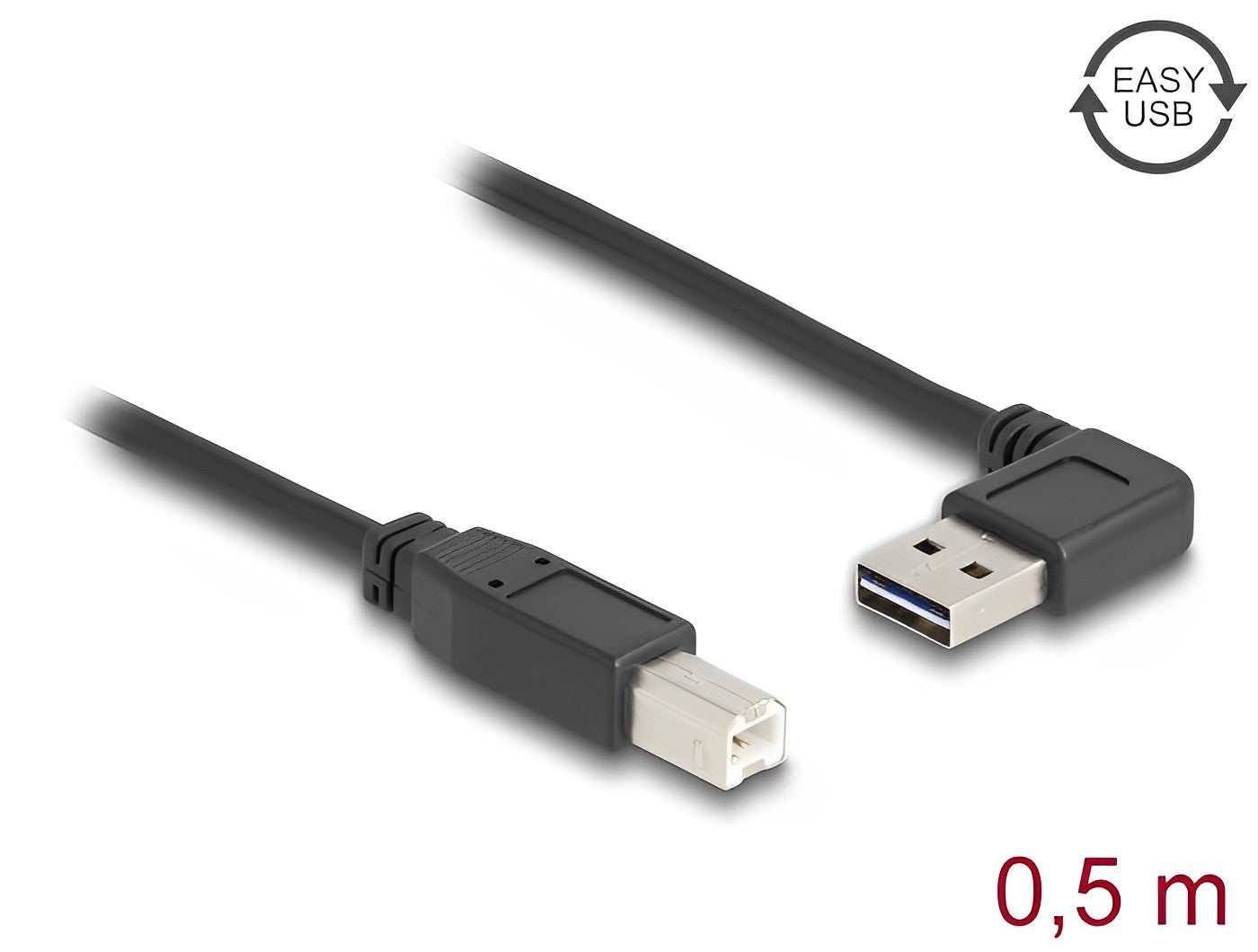 כבל USB 2.0 A-B ז/ז עם מחבר דו כיווני בזווית צד 90° - delock.israel