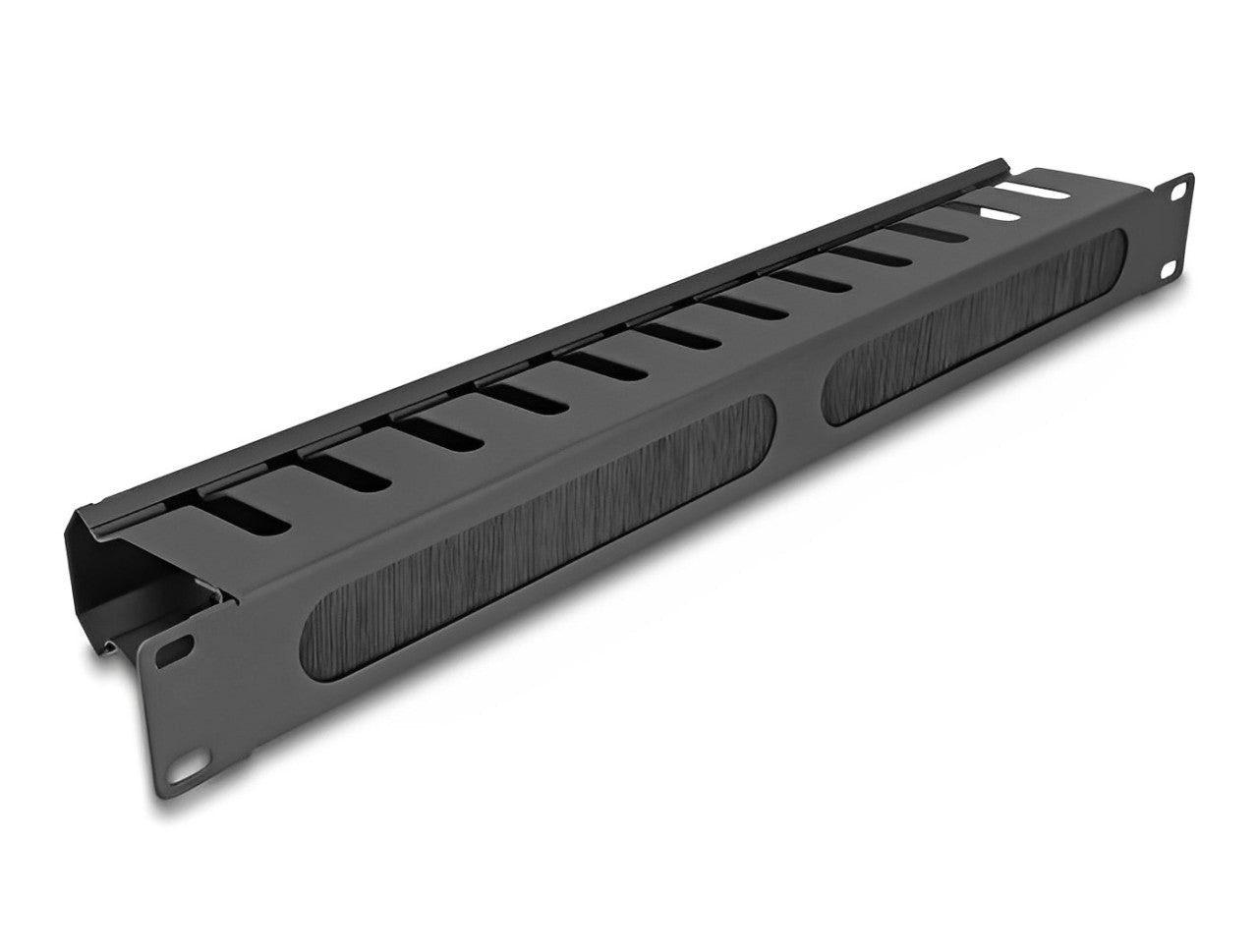 Delock 19″ Cable Management Routing Panel with brush and 2 openings 1U black - delock.israel