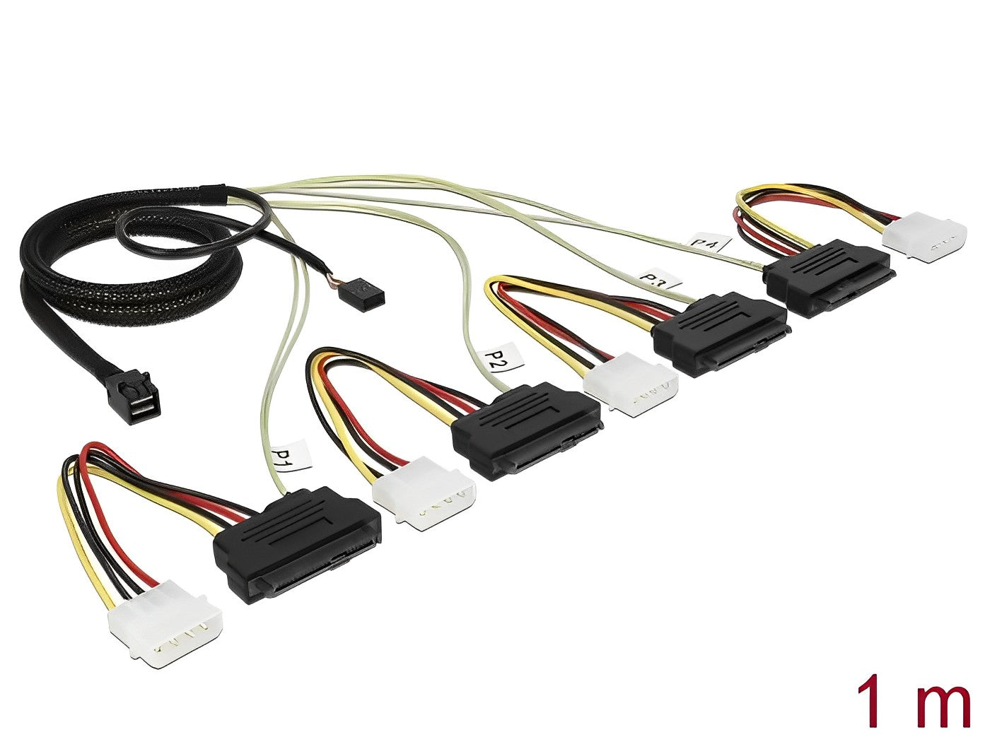 כבל Mini SAS HD SFF-8643 ל- 4 SAS SFF-8482 + power + Sideband x - delock.israel