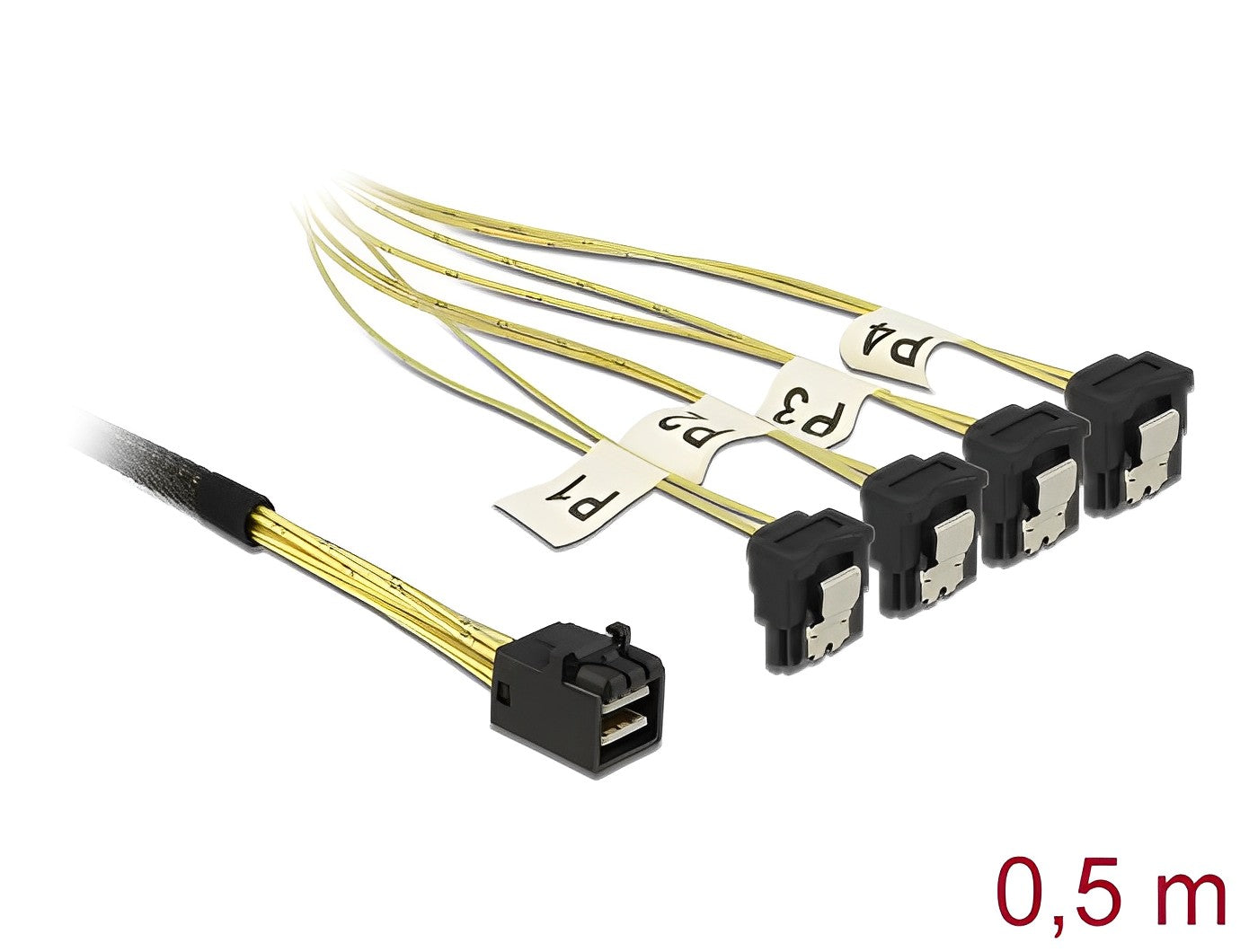 כבל Mini SAS HD SFF-8643 ל- SATA 7 pin x 4 בזווית 90° - delock.israel