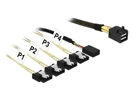 כבל Mini SAS HD SFF-8643 ל-Sideband + SATA 7 pin x 4 - delock.israel