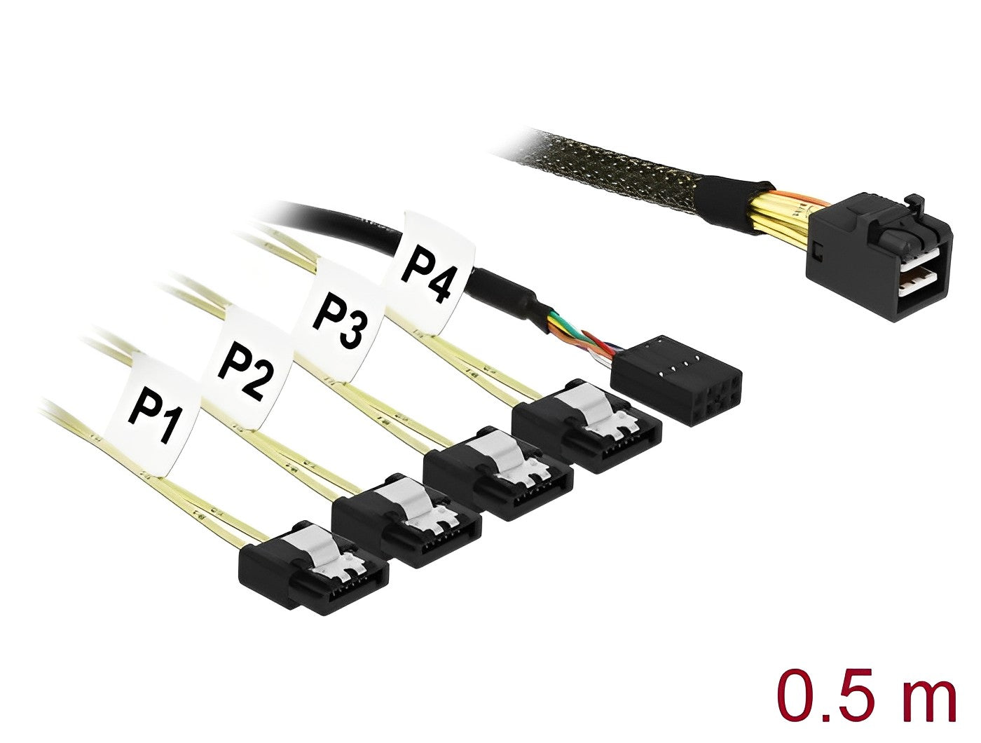 כבל Mini SAS HD SFF-8643 ל-Sideband + SATA 7 pin x 4 - delock.israel