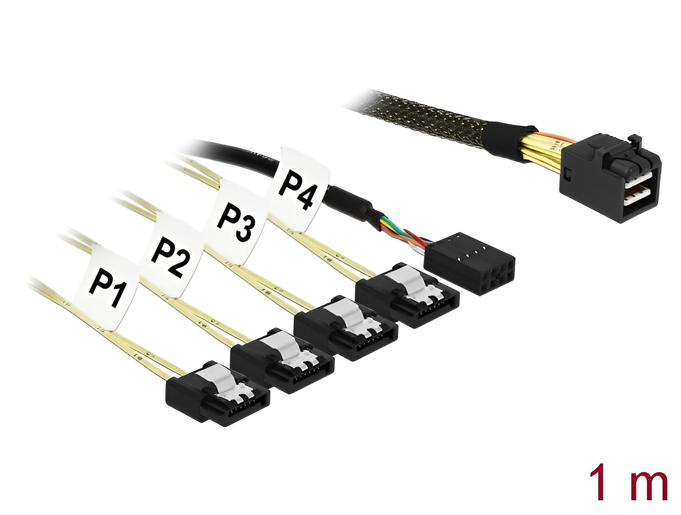 כבל Mini SAS HD SFF-8643 ל-Sideband + SATA 7 pin x 4 - delock.israel
