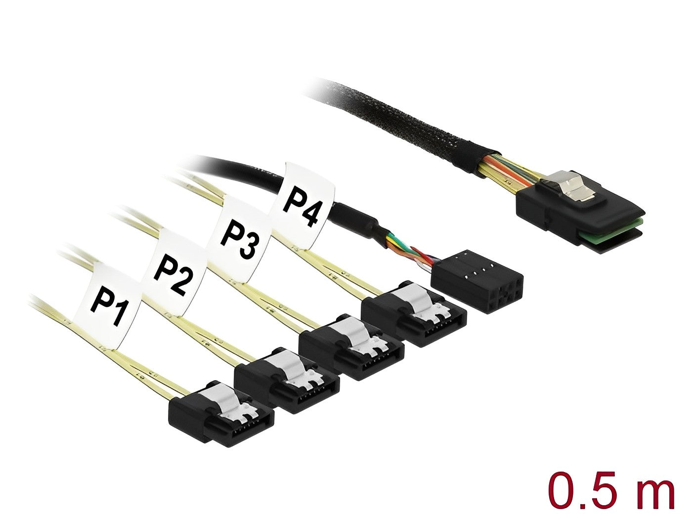 כבל Mini SAS SFF-8087 ל-Sideband + SATA 7 pin Reverse x 4 - delock.israel