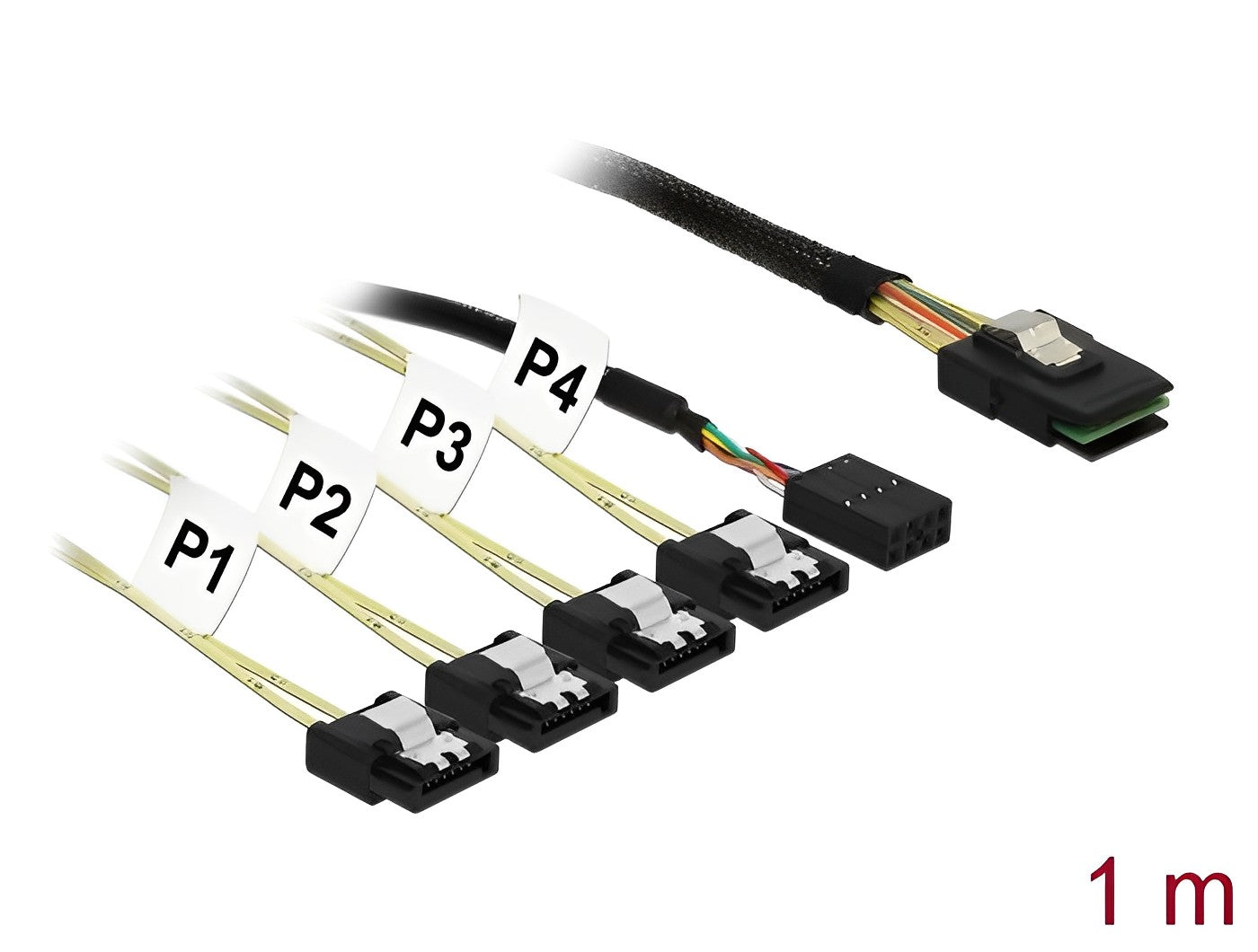 כבל Mini SAS SFF-8087 ל-Sideband + SATA 7 pin Reverse x 4 - delock.israel