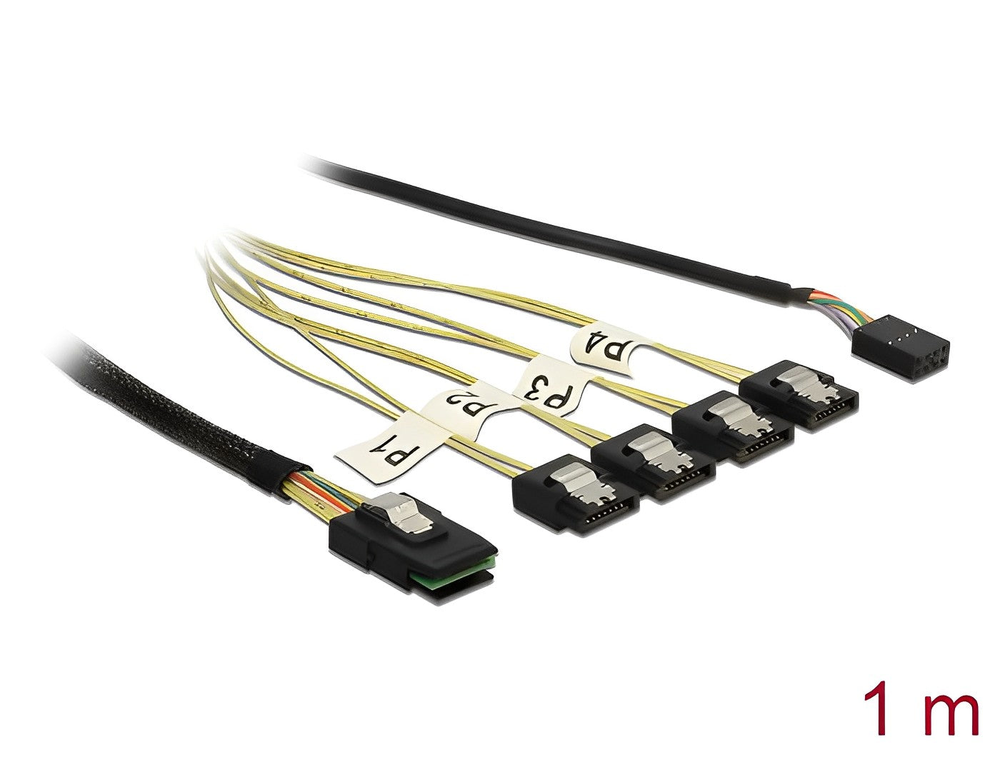 כבל Mini SAS SFF-8087 ל-Sideband + SATA 7 pin x 4 - delock.israel
