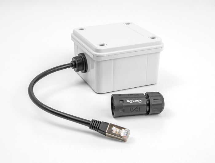 כבל רשת מסוכך RJ45 Cat.6A IP68 ז/נ + מגן להתקנה בקדח עגול עם הברגה M20 - delock.israel