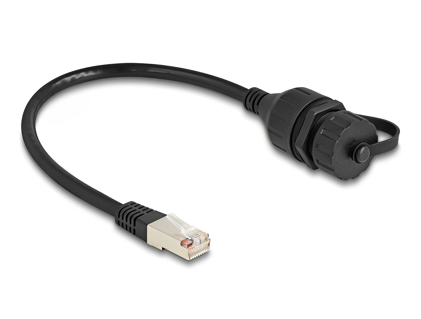 כבל תקשורת מאריך RJ50 FTP ז/נ עם מכסה אטום נגד מים IP67 אורך 20 ס"מ - delock.israel