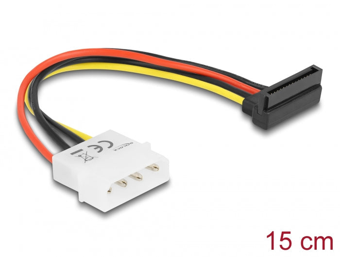 כבל חשמל שקע SATA 15 pin בזווית 90° למטה לתקע מולקס 4 פין - delock.israel