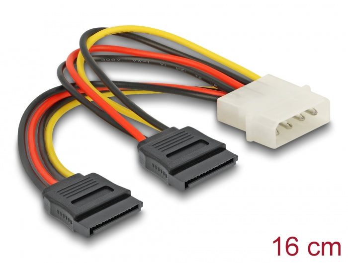 כבל מפצל חשמל 2 SATA 15 pin x נקבה לתקע מולקס 4 פין - delock.israel