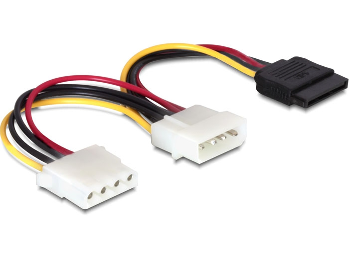 כבל מפצל חשמל שקע SATA 15 pin + שקע מולקס לתקע מולקס 4 פין - delock.israel