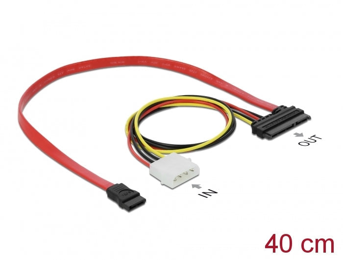 כבל חשמל ונתונים שקע SATA 3 Gb/s 22 pin לשקע SATA 7 pin + תקע מולקס - delock.israel