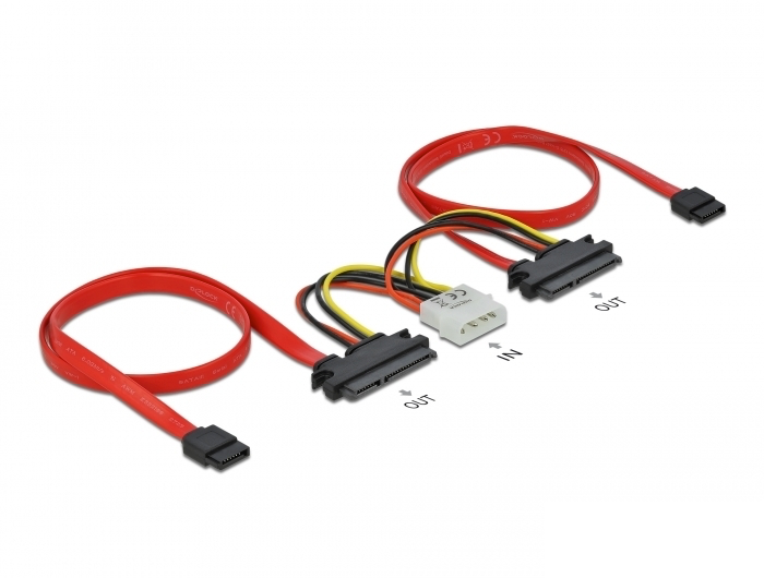 כבל חשמל ונתונים כפול שקע SATA 3 Gb/s 22 pin לשקע SATA 7 pin + תקע מולקס - delock.israel