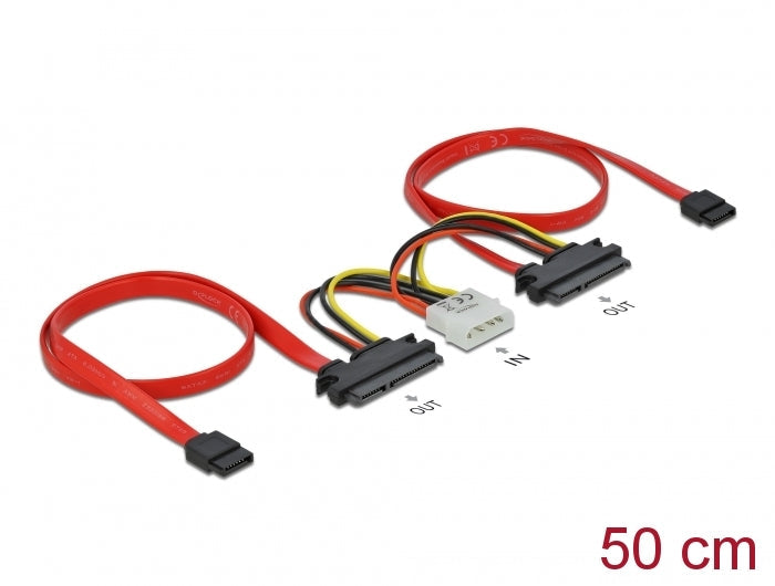 כבל חשמל ונתונים כפול שקע SATA 3 Gb/s 22 pin לשקע SATA 7 pin + תקע מולקס - delock.israel