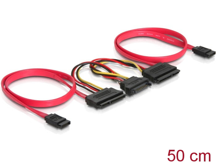 כבל חשמל ונתונים כפול שקע SATA 3 Gb/s 22 pin לשקע SATA 7 pin + תקע Power SATA - delock.israel
