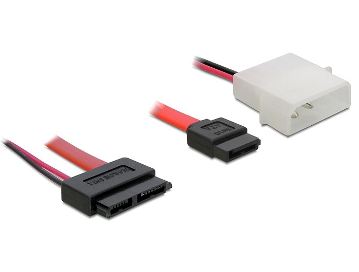 כבל חשמל ונתונים שקע Slim SATA 13 pin לשקע SATA 7 pin + תקע מולקס - delock.israel